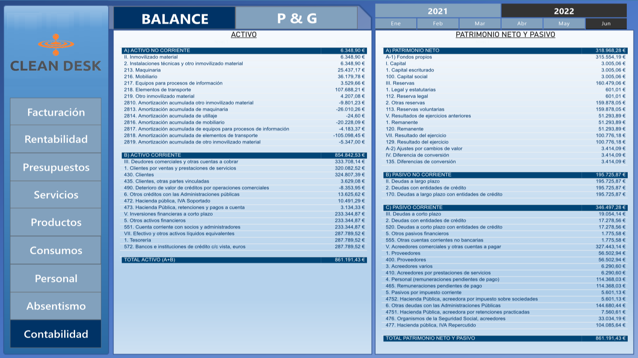 Pantalla de CLEAN DESK